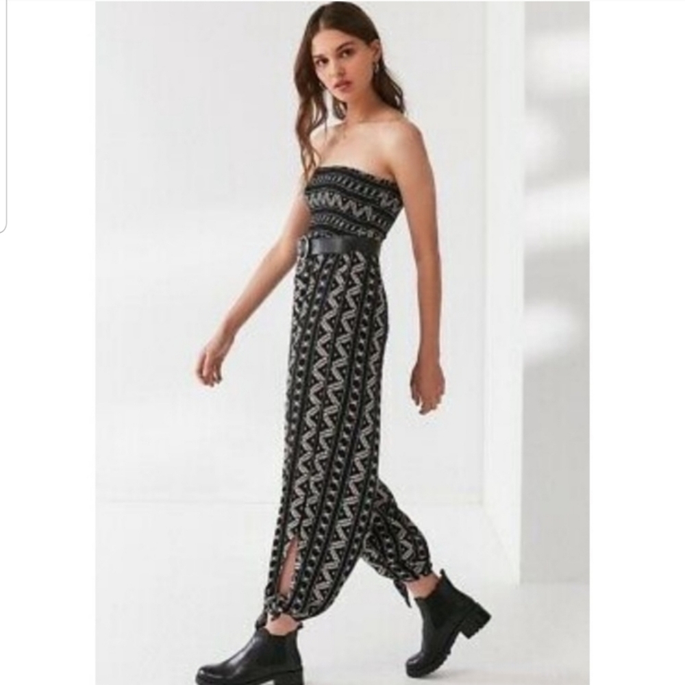 Urban Outfitters Black Tribal Smocked Jumpsuit Strapless Size Small